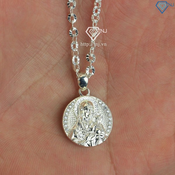 Mặt dây chuyền Đức Mẹ bồng Chúa Giêsu cho bé gái bằng bạc DTN0022 - Trang Sức TNJ