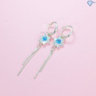 Bông tai nữ bạc hình bông hoa đính đá xanh dương BTN0060