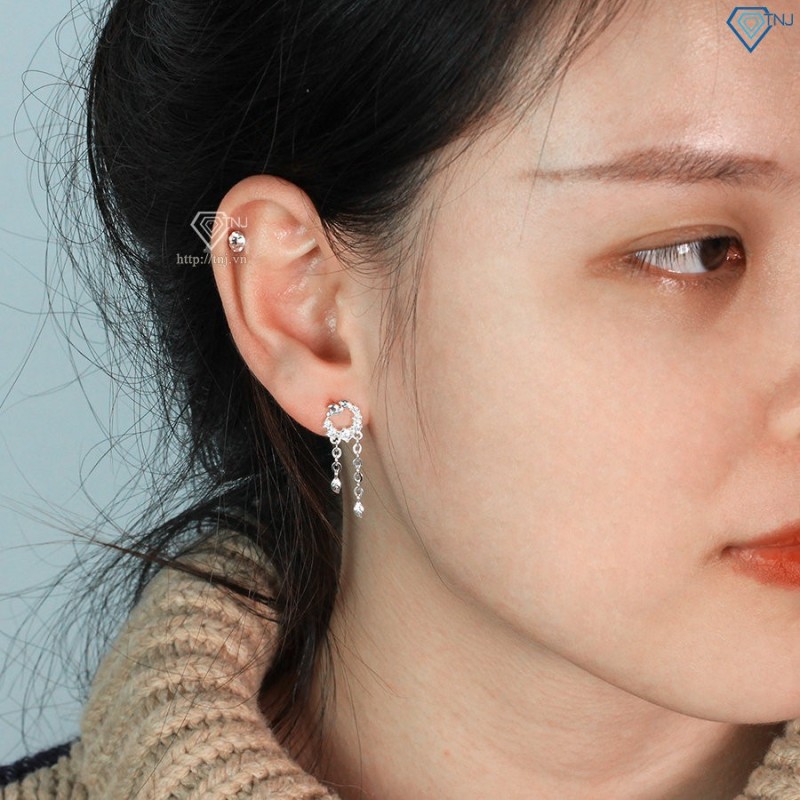 Bông tai bạc nữ cá tính đính đá đẹp BTN0159 - Trang Sức TNJ