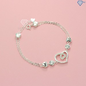 Quà valentine lắc tay bạc nữ trái tim đôi khắc tên LTN0237