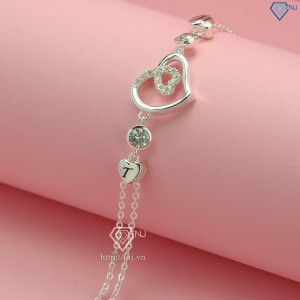 Quà valentine lắc tay bạc nữ trái tim đôi khắc tên LTN0237