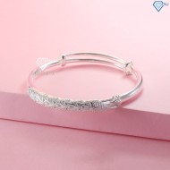 Quà valentine cho vợ vòng tay bạc nữ dạng kiềng khắc tên hình con công LTN0253 - Trang Sức TNJ