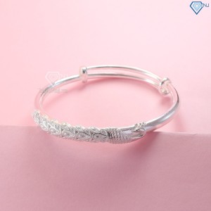 Quà valentine cho vợ vòng tay bạc nữ dạng kiềng khắc tên hình con công LTN0253 - Trang Sức TNJ