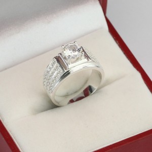 Quà tặng valentine cho nam nhẫn bạc nam đẹp mặt đá trắng NNA0113