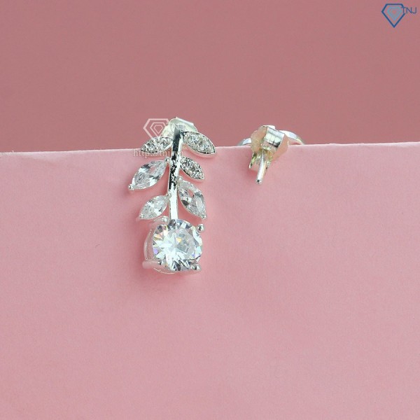 Bông tai bạc nữ hình chiếc lá đính đá đẹp BTN0160 - Trang Sức TNJ