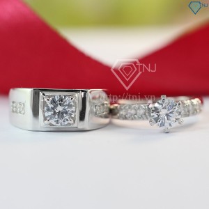 Quà 8 3 cho người yêu nhẫn đôi bạc đẹp đính đá sang trọng ND0041