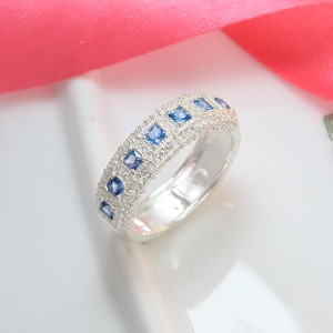 Nhẫn bạc nữ đính đá xanh dương bản to NN0328