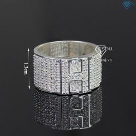 Nhẫn nam chữ H bằng bạc đính đá NNA0209