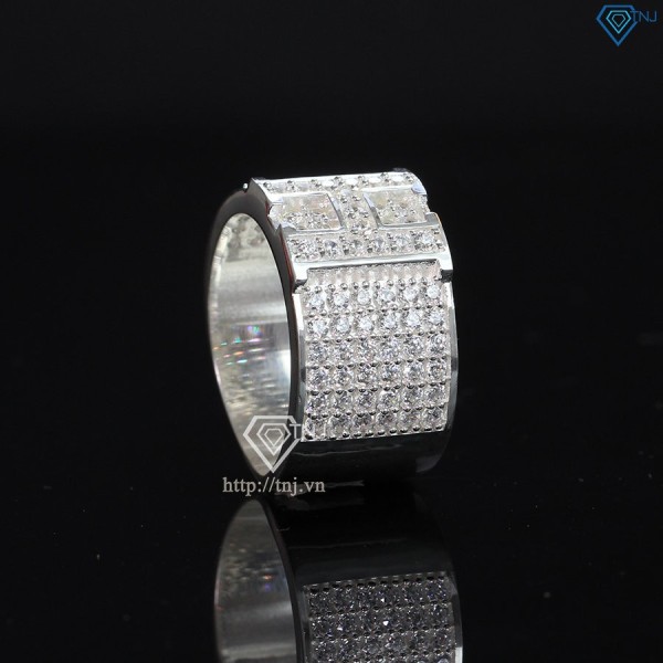 Nhẫn nam chữ H bằng bạc đính đá NNA0209