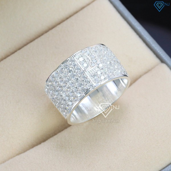 Nhẫn nam chữ P bằng bạc đính đá NNA0209 -Trang sức TNJ