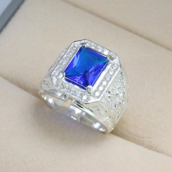 Nhẫn bạc nam hình rồng mặt đá xanh NNA0068