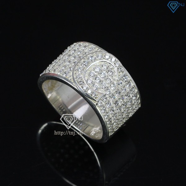 Nhẫn bạc nam chữ C đính đá NNA0209