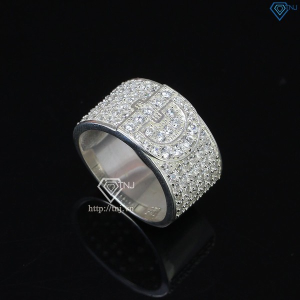 Nhẫn bạc nam chữ Đ đính đá NNA0209 -Trang sức TNJ