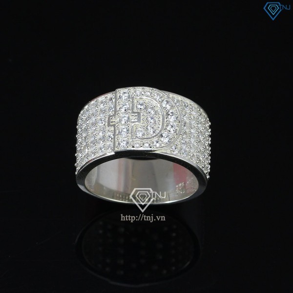 Nhẫn bạc nam chữ Đ đính đá NNA0209 -Trang sức TNJ
