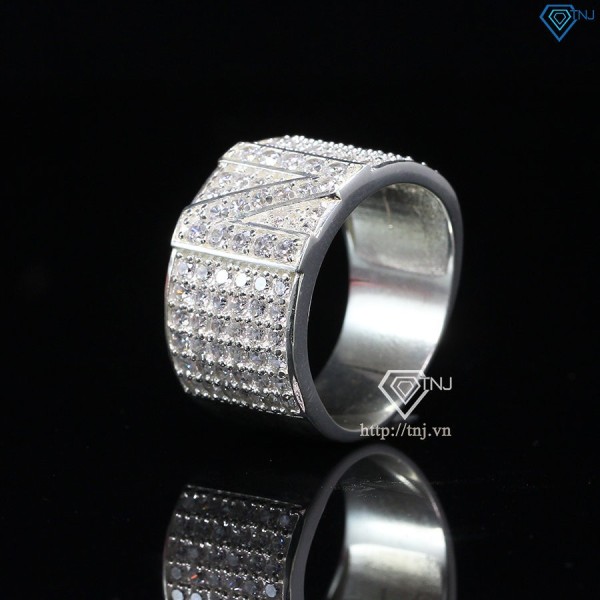 Nhẫn bạc nam chữ N đính đá NNA0209 -Trang sức TNJ