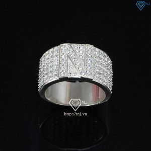 Nhẫn bạc nam chữ N đính đá NNA0240 -Trang sức TNJ