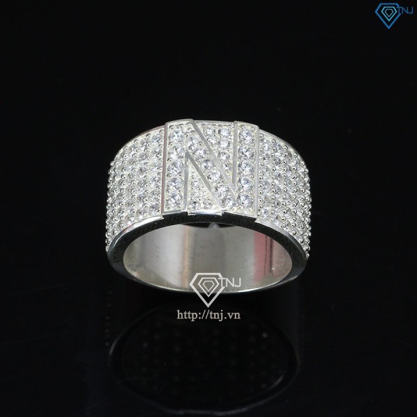 Nhẫn bạc nam chữ N đính đá NNA0209 -Trang sức TNJ