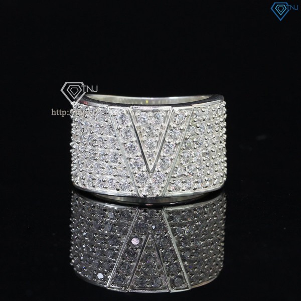 Nhẫn bạc nam chữ V đính đá NNA0209