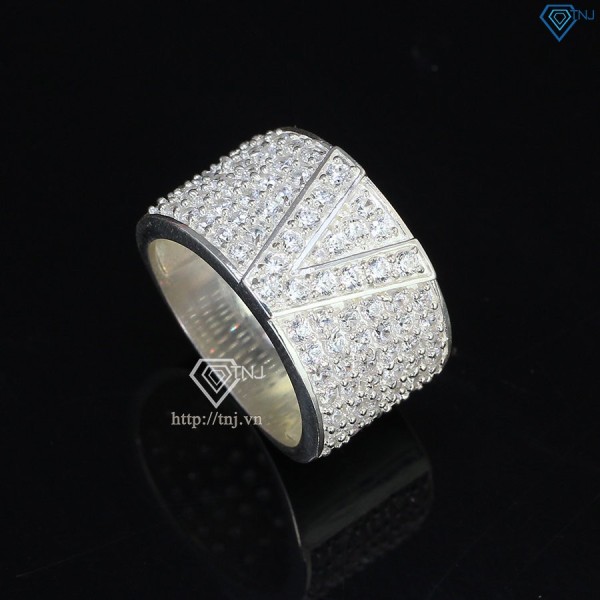 Nhẫn bạc nam chữ V đính đá NNA0209
