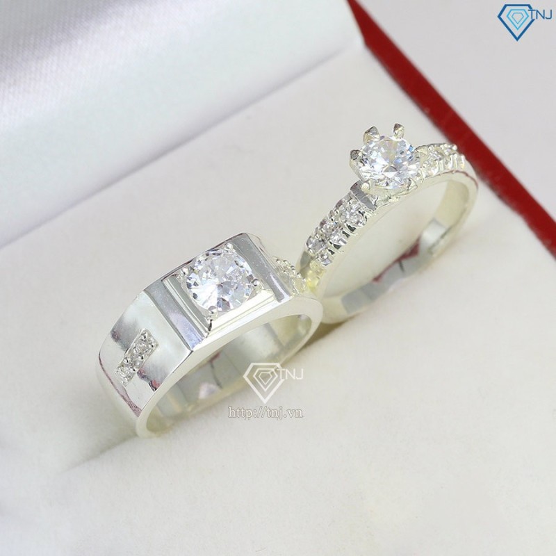 Nhẫn đôi bạc nhẫn cặp bạc đẹp đính đá sang trọng ND0041