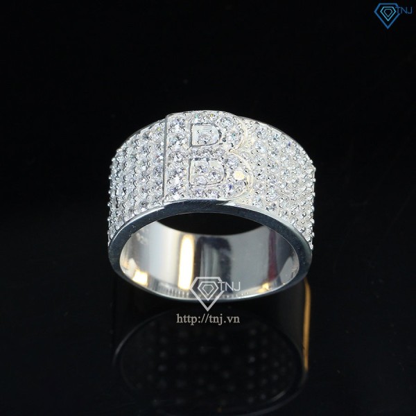 Nhẫn bạc nam chữ B đính đá NNA0209 -Trang sức TNJ