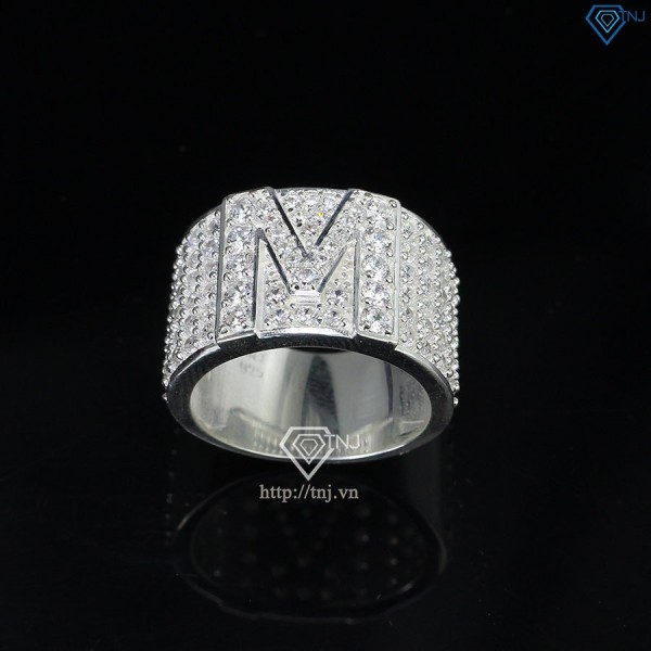Nhẫn bạc nam chữ M đính đá NNA0209 Trang sức TNJ