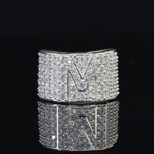 Nhẫn bạc nam chữ M đính đá NNA0282