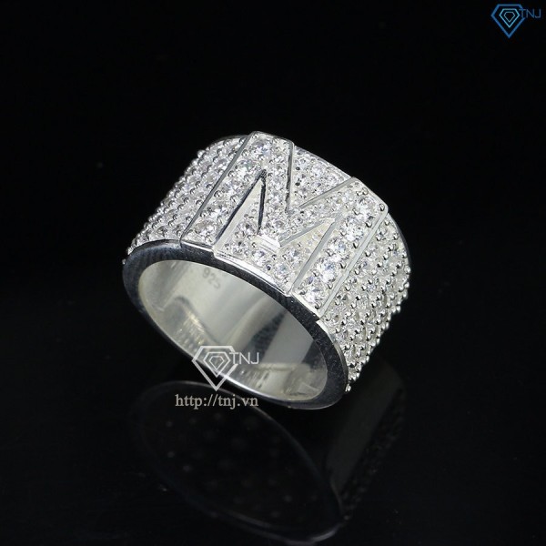 Nhẫn bạc nam chữ M đính đá NNA0282 -Trang sức TNJ