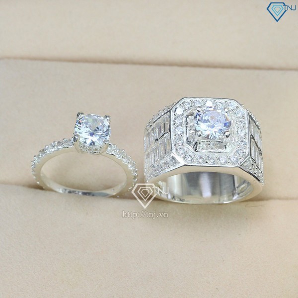 Nhẫn đôi bạc nhẫn cặp bạc đính đá đẹp ND0482 - Trang sức TNJ