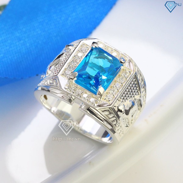 Nhẫn bạc nam mặt đá phong thủy hình con mèo NNA0402