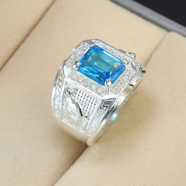 Nhẫn bạc nam mặt đá phong thủy hình con mèo NNA0290