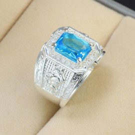 Nhẫn bạc nam mặt đá phong thủy hình con trâu NNA0292