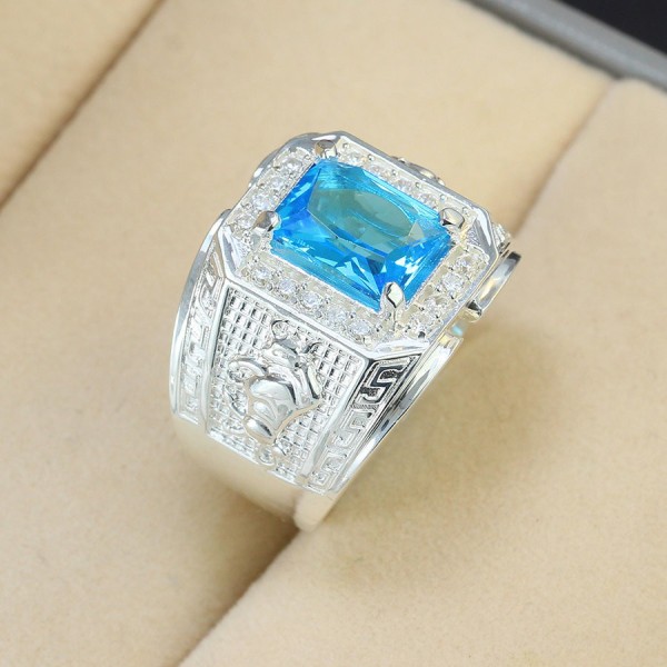 Nhẫn bạc nam mặt đá phong thủy hình con trâu NNA0292