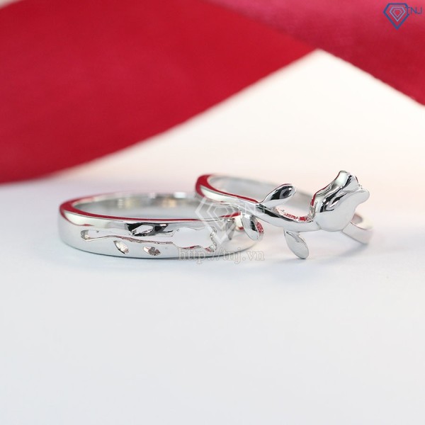 Nhẫn đôi bạc nhẫn cặp bạc hoa hồng đẹp ND0380