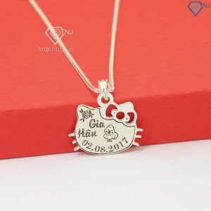 Quà trung thu cho bé vòng cổ bạc cho bé gái hình Hello Kitty khắc tên DCT0081 - Trang Sức TNJ