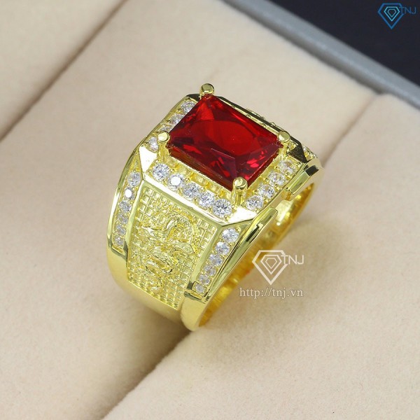 Nhẫn nam bạc xi mạ vàng 18k hình con rồng đá đỏ NNA0090