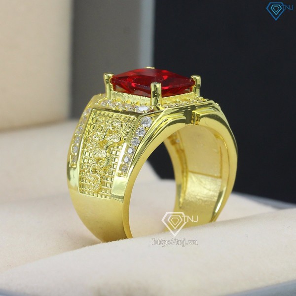 Nhẫn nam bạc xi mạ vàng 18k hình con rồng đá đỏ NNA0090