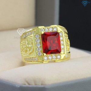Nhẫn nam bạc xi mạ vàng 18k hình con rồng đá đỏ NNA0090