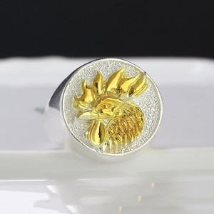 Nhẫn bạc nam mặt hình con gà xi mạ vàng tây NNA0327 - Trang sức TNJ