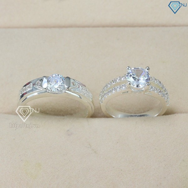 Nhẫn đôi bạc nhẫn cặp bạc đính đá sang trọng ND0144