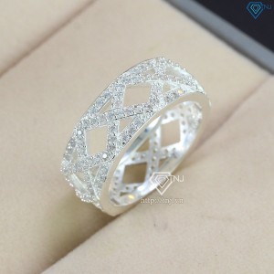 Nhẫn bạc nam kẻ caro đính đá đẹp NNA0343 - Trang Sức TNJ