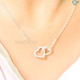 Quà tặng 20 10 cho bạn gái dây chuyền bạc nữ mặt trái tim đôi DCN0264 - Trang Sức TNJ