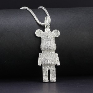 Dây chuyền bạc nam mặt hình gấu Bearbrick đính đá DCA0102
