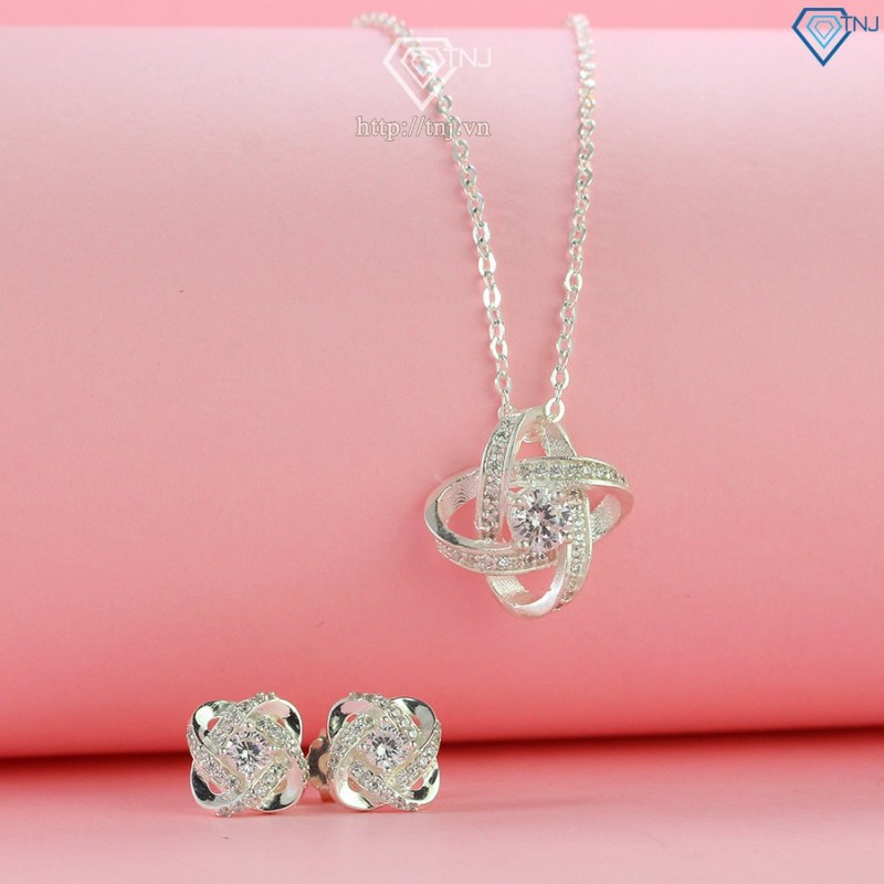 Bộ trang sức bạc hoa 4 cánh đính đá đẹp BTS0051 - Trang Sức TNJ