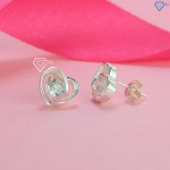 Bông tai bạc nữ trái tim đính đá đẹp BTN0176  - Trang Sức TNJ