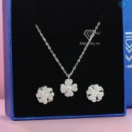 Quà noel cho người yêu bộ trang sức bạc cỏ 4 lá xoay đính đá BTS0050 - Trang Sức TNJ