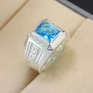 Nhẫn bạc nam mặt đá phong thủy xanh dương NNA0381