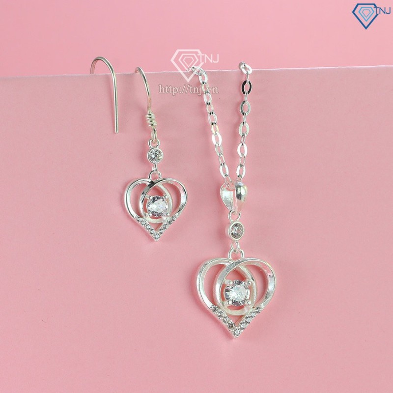Bộ trang sức bạc nữ hình trái tim đính đá đẹp BTS0053 - Trang Sức TNJ