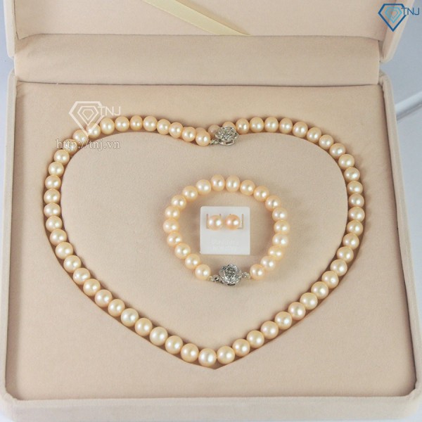 Quà tết cho mẹ bộ trang sức ngọc trai hồng sang trọng BTS0046 - Trang Sức TNJ