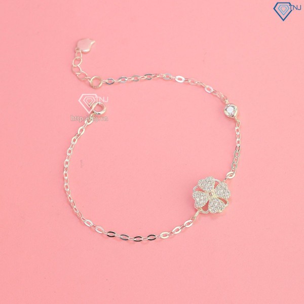 Quà valentine cho bạn gái lắc tay bạc nữ hình cỏ 4 xoay LTN0318 - Trang sức TNJ
